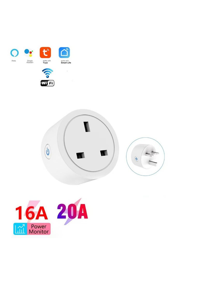 Smart WiFi Plug, 16A Smart Outlet Plug Socket for Home appliances Automation Compatible with Google Home & Alexa. Mini Socket with remote & voice control with timer function. No Hub required. (Pack of 2)  - Image 1