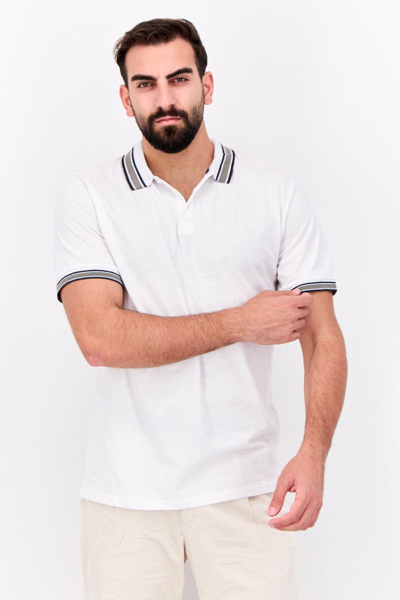 Company Eighty One Men Regular Fit Short Sleeves Brand Logo Polo Shirt, White - Image 1