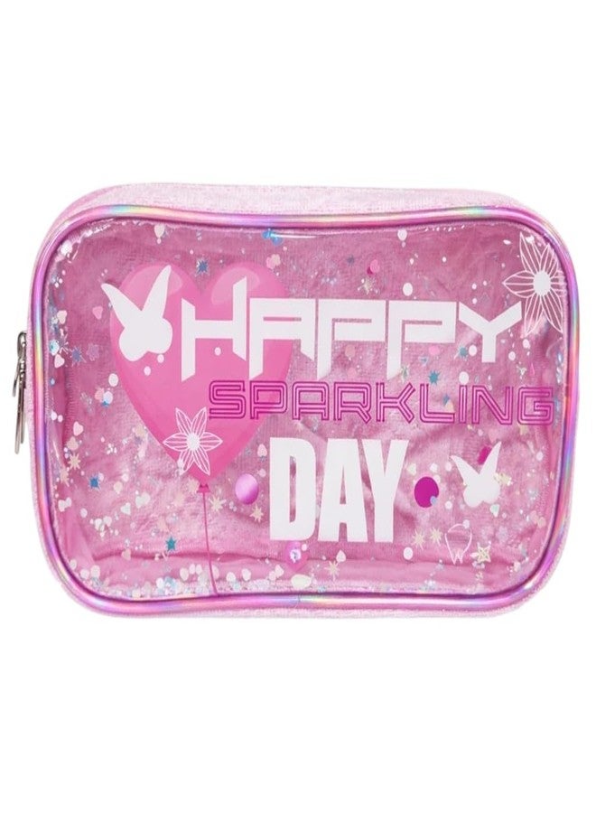 SAMVARDHAN Cute Transparent Pencil Pouch for Girls – Sparkling Glitter Zip Pencil Case, Waterproof Cosmetic & Stationery Organizer for School, College & Travel, Pouch for Kids & Women (Pink) - Image 1