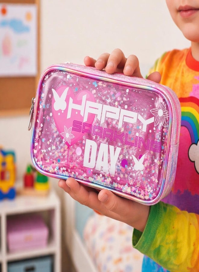 SAMVARDHAN Cute Transparent Pencil Pouch for Girls – Sparkling Glitter Zip Pencil Case, Waterproof Cosmetic & Stationery Organizer for School, College & Travel, Pouch for Kids & Women (Pink) - Image 5