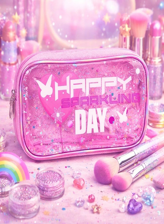 SAMVARDHAN Cute Transparent Pencil Pouch for Girls – Sparkling Glitter Zip Pencil Case, Waterproof Cosmetic & Stationery Organizer for School, College & Travel, Pouch for Kids & Women (Pink) - Image 4