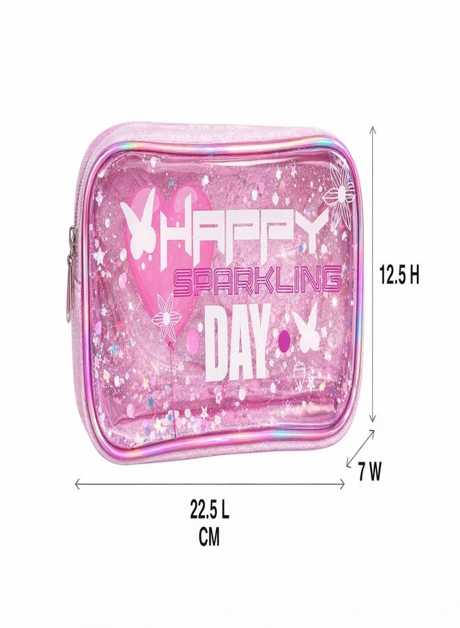 SAMVARDHAN Cute Transparent Pencil Pouch for Girls – Sparkling Glitter Zip Pencil Case, Waterproof Cosmetic & Stationery Organizer for School, College & Travel, Pouch for Kids & Women (Pink) - Image 2