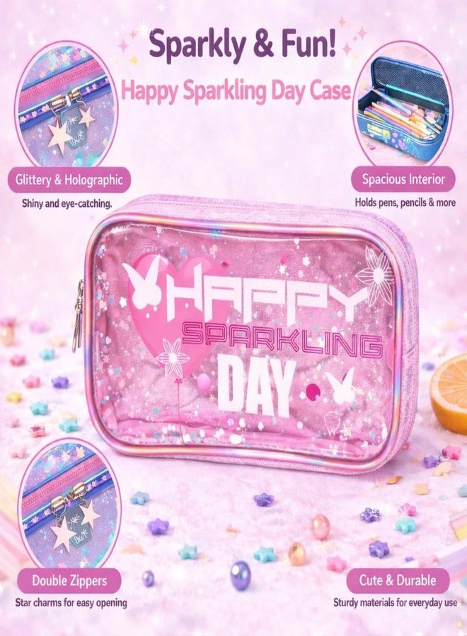 SAMVARDHAN Cute Transparent Pencil Pouch for Girls – Sparkling Glitter Zip Pencil Case, Waterproof Cosmetic & Stationery Organizer for School, College & Travel, Pouch for Kids & Women (Pink) - Image 3