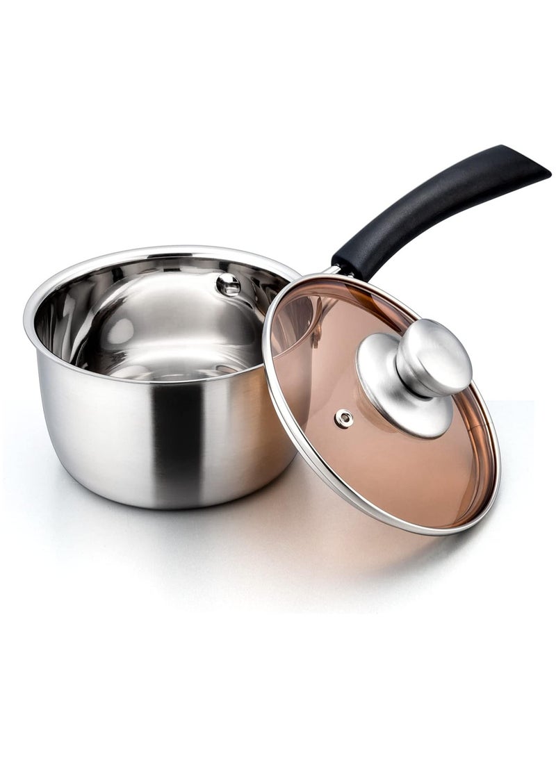 1 Quart Saucepan with Lid, Stainless Steel Small Sauce Pot with Glass Lid for Cooking, Easy Clean & Rust Free, Dishwasher Safe  - Image 1