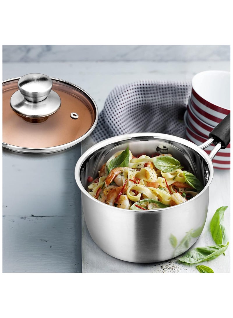 1 Quart Saucepan with Lid, Stainless Steel Small Sauce Pot with Glass Lid for Cooking, Easy Clean & Rust Free, Dishwasher Safe  - Image 3