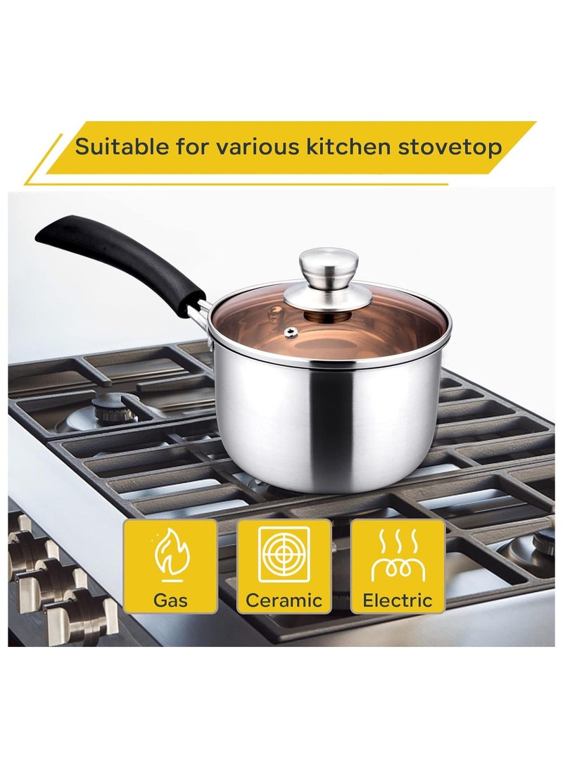 1 Quart Saucepan with Lid, Stainless Steel Small Sauce Pot with Glass Lid for Cooking, Easy Clean & Rust Free, Dishwasher Safe  - Image 2