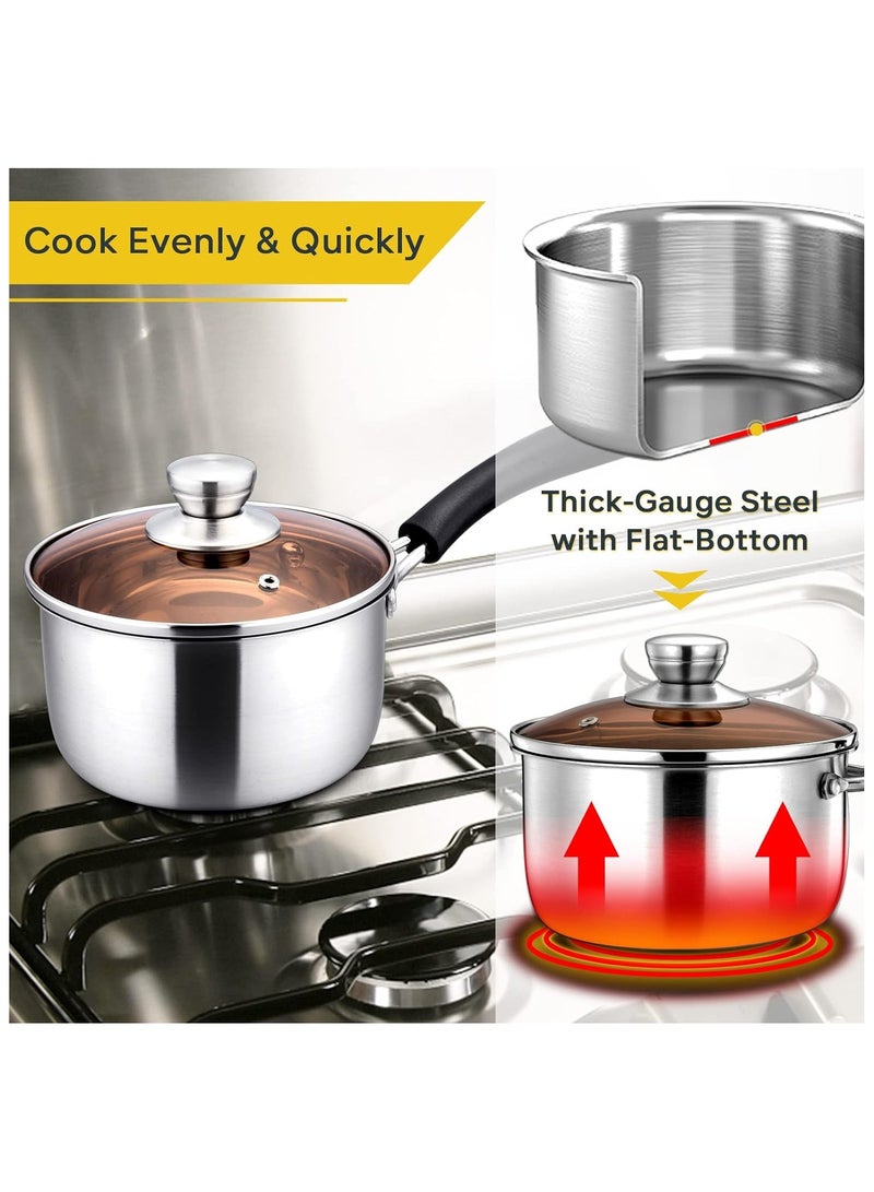 1 Quart Saucepan with Lid, Stainless Steel Small Sauce Pot with Glass Lid for Cooking, Easy Clean & Rust Free, Dishwasher Safe  - Image 5