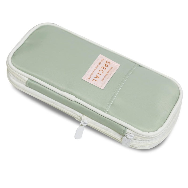 WAFJAMF Large Capacity Pencil Box with Zipper Big Storage Bag Pouch Holder Box Organizer for Office Travel Light Green - Image 2