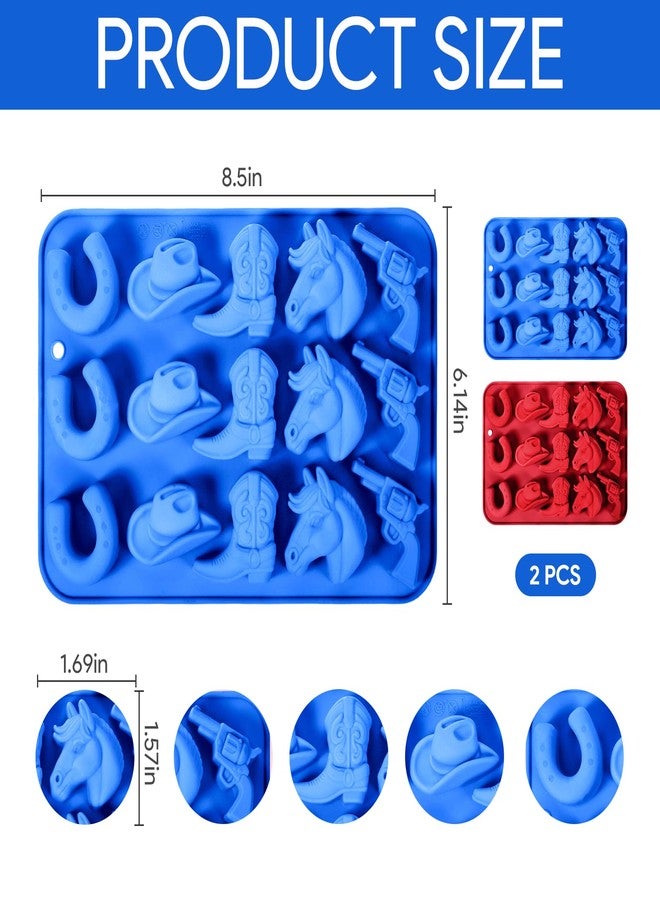 Qiuruoo 2 PCS Cowboy Chocolate Molds, Cowboy Hat, Boots, Saddle Shaped Cakesicle Molds Silicone, Western Party Theme, For Cupcakes, Cake Pops, Jellies, Chocolates, Candies(Blue,Red) - Image 2