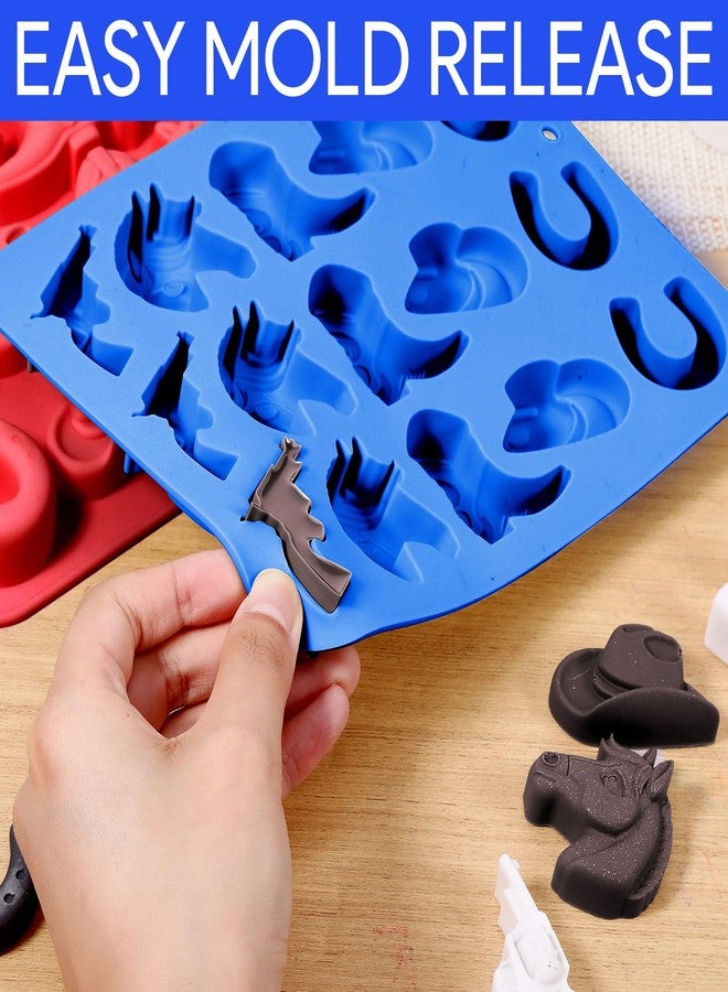 Qiuruoo 2 PCS Cowboy Chocolate Molds, Cowboy Hat, Boots, Saddle Shaped Cakesicle Molds Silicone, Western Party Theme, For Cupcakes, Cake Pops, Jellies, Chocolates, Candies(Blue,Red) - Image 4