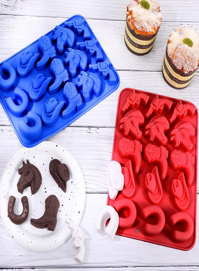 Qiuruoo 2 PCS Cowboy Chocolate Molds, Cowboy Hat, Boots, Saddle Shaped Cakesicle Molds Silicone, Western Party Theme, For Cupcakes, Cake Pops, Jellies, Chocolates, Candies(Blue,Red) - Image 5
