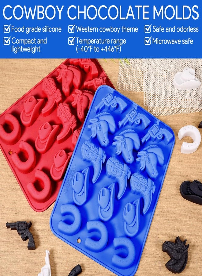 Qiuruoo 2 PCS Cowboy Chocolate Molds, Cowboy Hat, Boots, Saddle Shaped Cakesicle Molds Silicone, Western Party Theme, For Cupcakes, Cake Pops, Jellies, Chocolates, Candies(Blue,Red) - Image 3