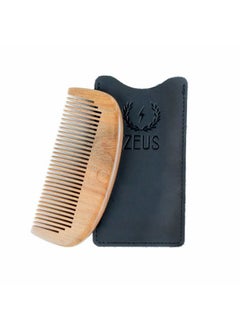 Zeus Sandalwood Beard Comb, Natural Wooden Beard Comb with Leather Sheath for Men, Travel Friendly Beard Comb (S31)  - Image 1