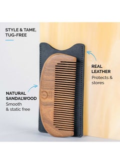 Zeus Sandalwood Beard Comb, Natural Wooden Beard Comb with Leather Sheath for Men, Travel Friendly Beard Comb (S31)  - Image 2