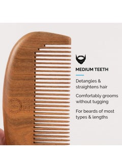 Zeus Sandalwood Beard Comb, Natural Wooden Beard Comb with Leather Sheath for Men, Travel Friendly Beard Comb (S31)  - Image 4