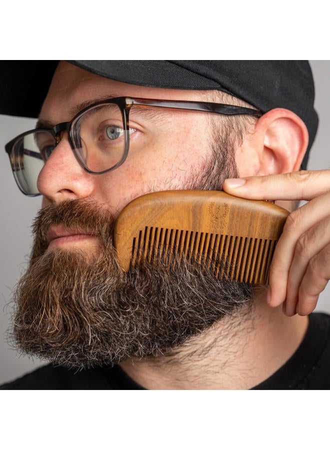 Zeus مشط لحية من خشب الصندل، مشط لحية خشبي طبيعي مع غلاف جلدي للرجال، مشط لحية مناسب للسفر (S31) - Image 3
