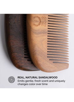 Zeus Sandalwood Beard Comb, Natural Wooden Beard Comb with Leather Sheath for Men, Travel Friendly Beard Comb (S31)  - Image 5