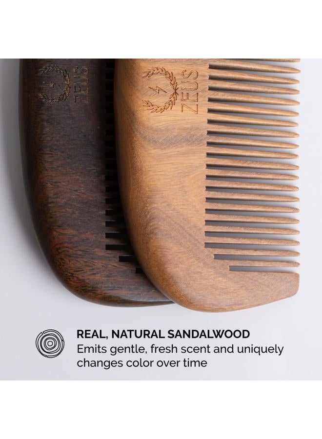 Zeus مشط لحية من خشب الصندل، مشط لحية خشبي طبيعي مع غلاف جلدي للرجال، مشط لحية مناسب للسفر (S31) - Image 5