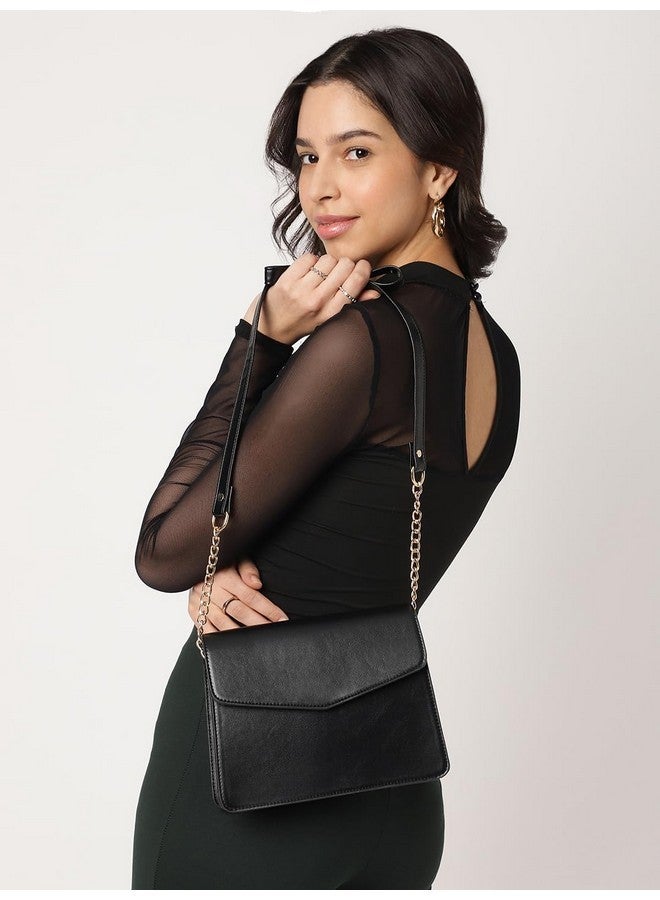 Fastrack Solid Structured Sling Bag for Women, Girls and Ladies | Gold Chain Sling Straps | Ladies Purse Handbag - Image 2