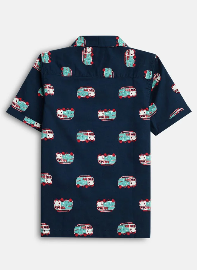 بونكيدز BONKIDS Boys Navy Blue Printed Casual Shirt