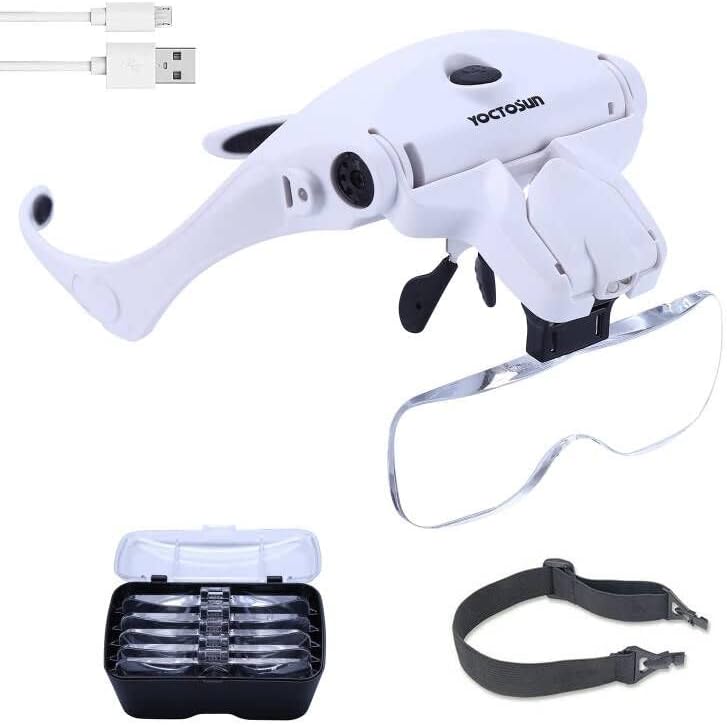 YOCTOSUN LED Head Magnifier - Rechargeable Hands-Free Magnifying Glass with Interchangeable Lenses and LED Light - Image 1