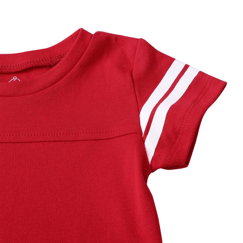 ROMPERINBOX Baby Football Jersey Onsies Raglan Bodysuit Customized Newborn Unisex Solid Sport Teams Romper with Contrasting Sleeve Stripes(Red,3-6 Months) - Image 3
