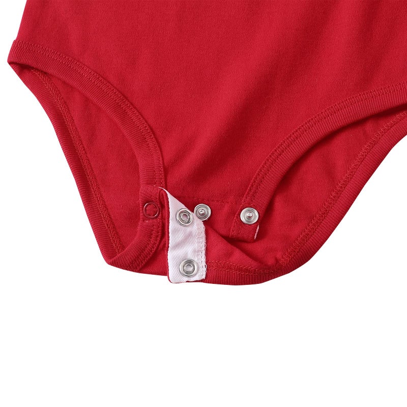 ROMPERINBOX Baby Football Jersey Onsies Raglan Bodysuit Customized Newborn Unisex Solid Sport Teams Romper with Contrasting Sleeve Stripes(Red,3-6 Months) - Image 5