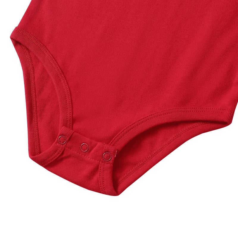 ROMPERINBOX Baby Football Jersey Onsies Raglan Bodysuit Customized Newborn Unisex Solid Sport Teams Romper with Contrasting Sleeve Stripes(Red,3-6 Months) - Image 4