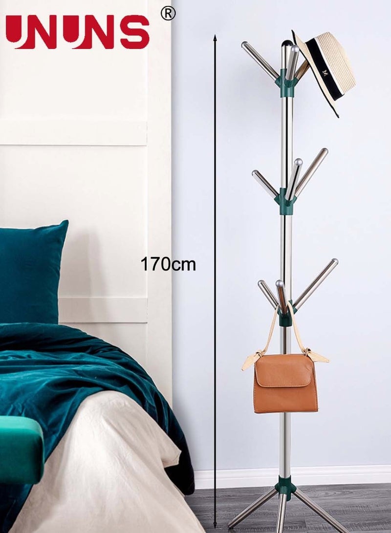 UNUNS Coat Rack,Stainless Steel Coat Rack Stand With 3 Height Options And 10 Hooks,Sturdy Freestanding Coat Rack For Clothes And Hats,Silver - Image 3