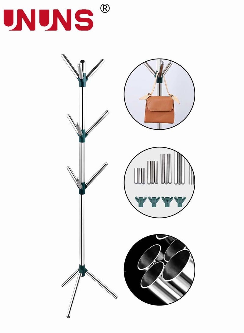 UNUNS Coat Rack,Stainless Steel Coat Rack Stand With 3 Height Options And 10 Hooks,Sturdy Freestanding Coat Rack For Clothes And Hats,Silver - Image 2