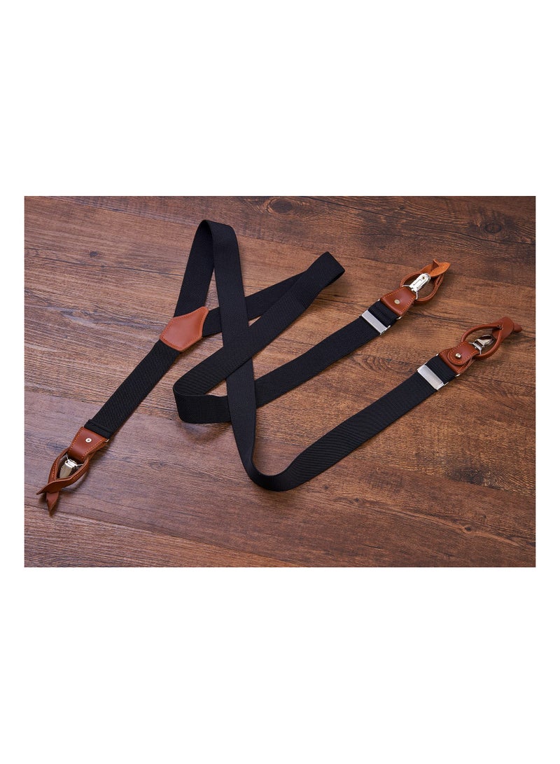 SOLARAE Mens Suspenders, Brown Leather Button Tab and Clip Braces, Heavy Duty Suspender Wedding Suspenders for Groom Groomsmen, for Tuxedo, Formal Shirts, Shorts, Jeans, Perfect for Wedding, School, Band - Image 3