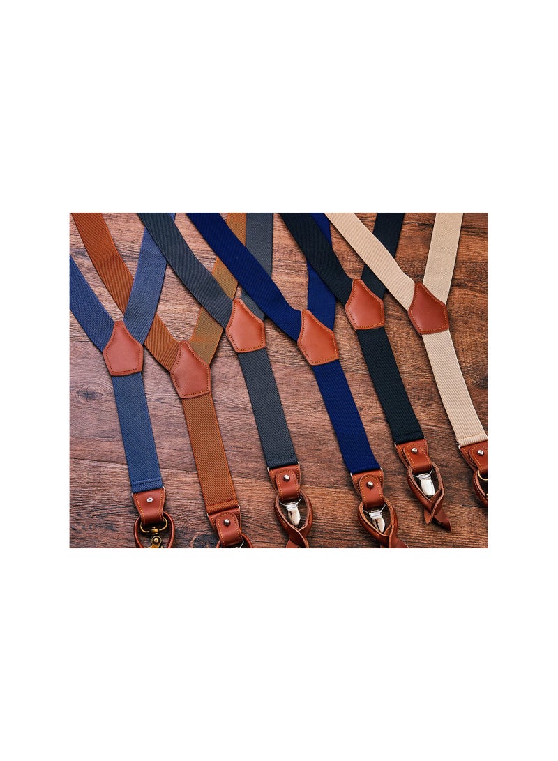 SOLARAE Mens Suspenders, Brown Leather Button Tab and Clip Braces, Heavy Duty Suspender Wedding Suspenders for Groom Groomsmen, for Tuxedo, Formal Shirts, Shorts, Jeans, Perfect for Wedding, School, Band - Image 4