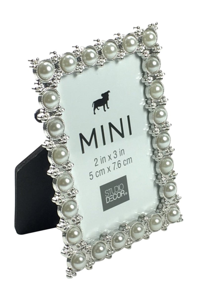 Studio Decor Silver Tone Imitation Pearl Metal Mini Picture Frame, 2 X 3 (Standard Version) - Image 2