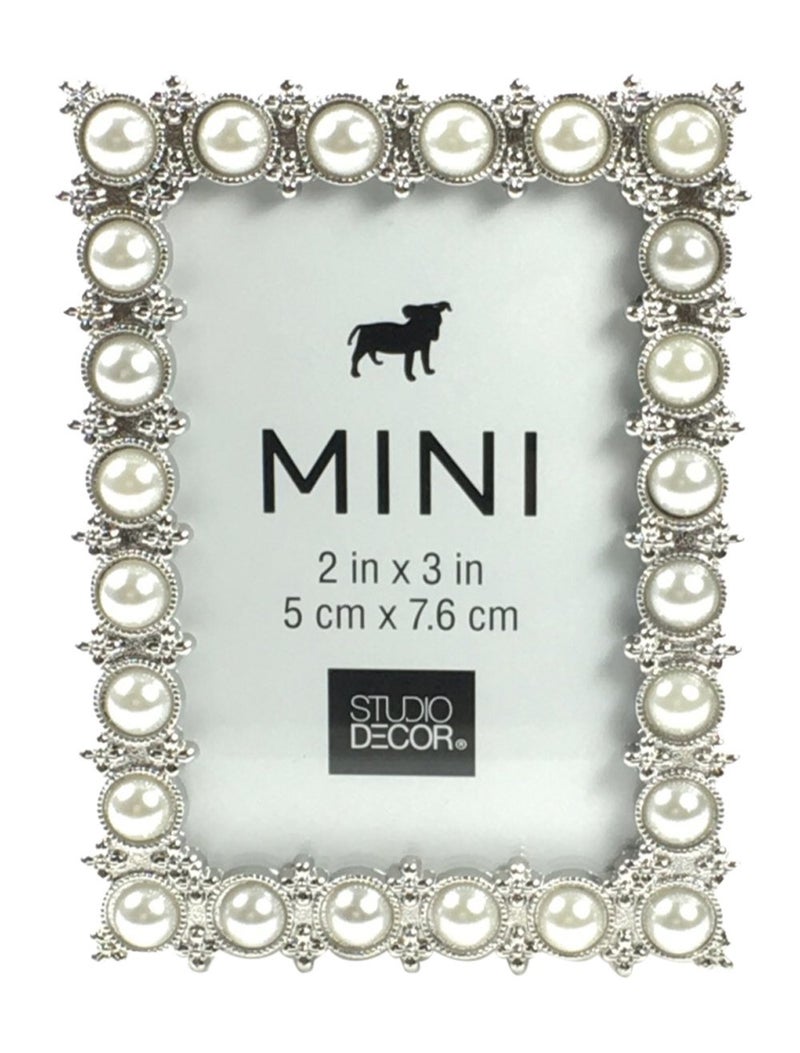 Studio Decor Silver Tone Imitation Pearl Metal Mini Picture Frame, 2 X 3 (Standard Version) - Image 1