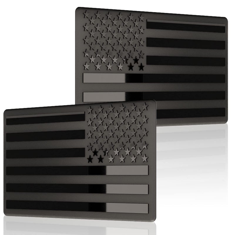 sticro Embossed 3D Metal All Black American Flag Emblem Decal Stickers (1 Pair), Matte Black 5" x 3" Patriotic USA US Flag Car Decals Bumper Stickers for Truck, Window, Motorcycle, Support US Military - Image 1