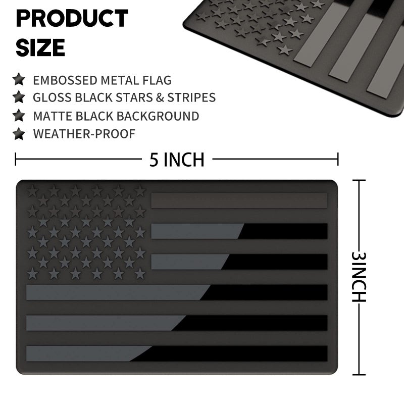 sticro Embossed 3D Metal All Black American Flag Emblem Decal Stickers (1 Pair), Matte Black 5" x 3" Patriotic USA US Flag Car Decals Bumper Stickers for Truck, Window, Motorcycle, Support US Military - Image 2
