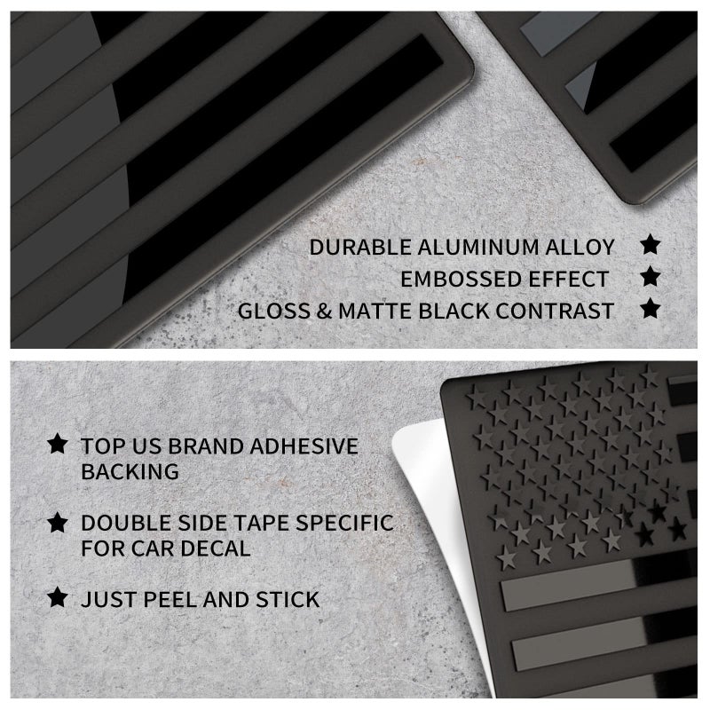 sticro Embossed 3D Metal All Black American Flag Emblem Decal Stickers (1 Pair), Matte Black 5" x 3" Patriotic USA US Flag Car Decals Bumper Stickers for Truck, Window, Motorcycle, Support US Military - Image 5