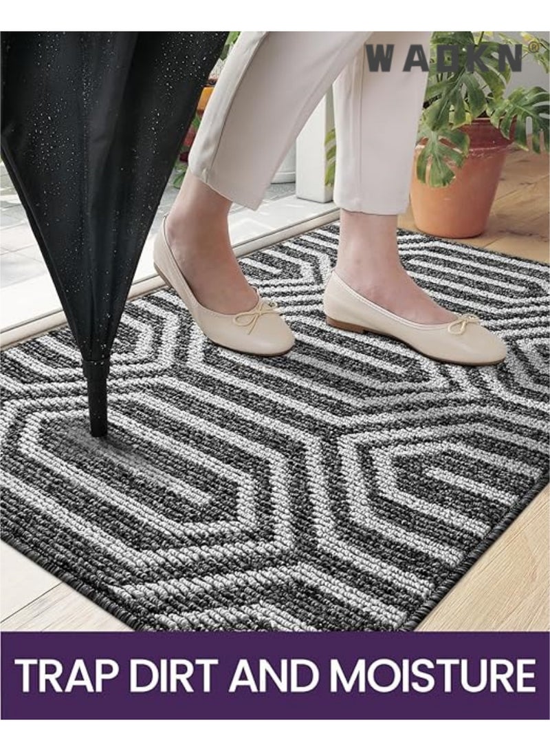 WAOKN Indoor Door Mat Durable Front Door Mats for Entryway, Non Slip Absorbent Resist Dirt Entry Rug, 20"X31" Doormat Indoor Entrance, Machine Washable, Black  - Image 2