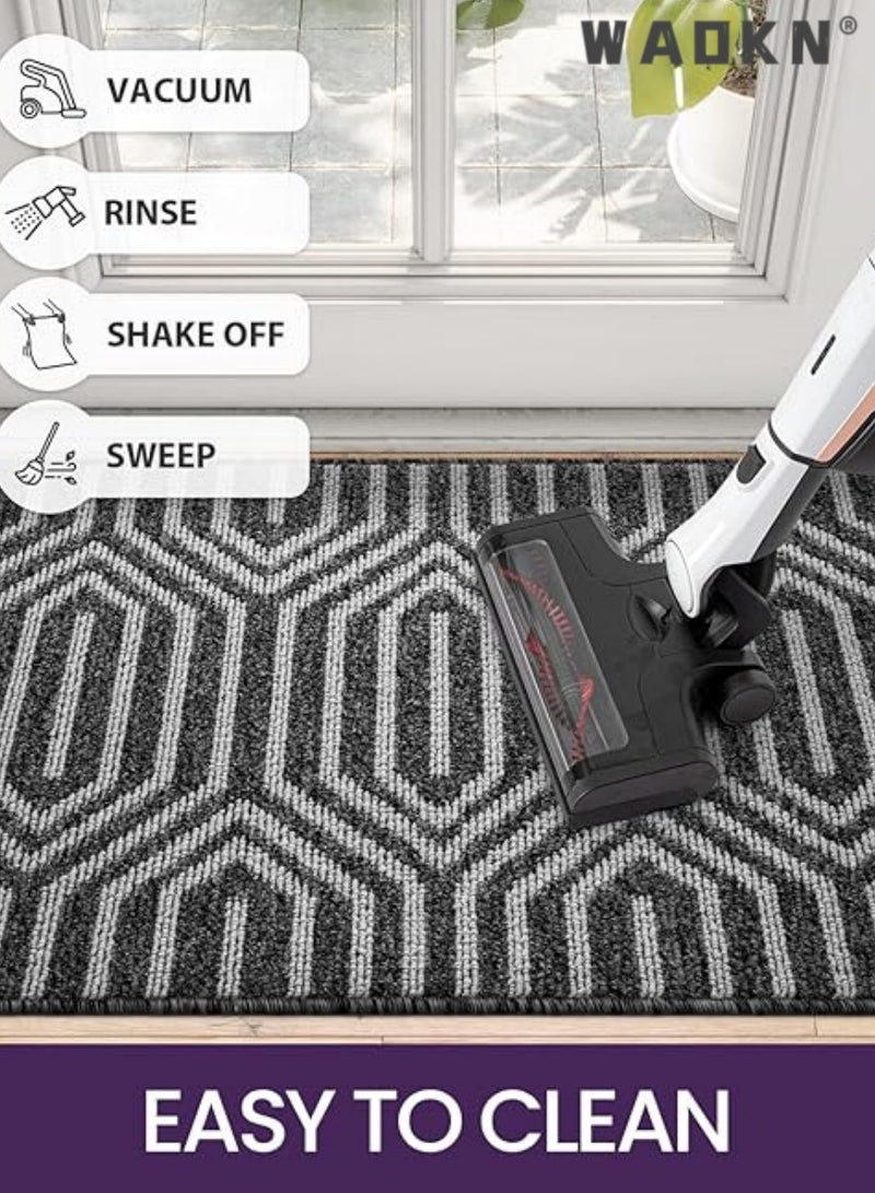 WAOKN Indoor Door Mat Durable Front Door Mats for Entryway, Non Slip Absorbent Resist Dirt Entry Rug, 20"X31" Doormat Indoor Entrance, Machine Washable, Black  - Image 4