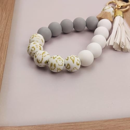 Nalefow Phone Lanyard Silicone Beaded Phone Wrist Strap Cute Elastic Cell Phone Wristlet Chain Bracelet with 2 Tether Tab for Phone (White) - Image 5