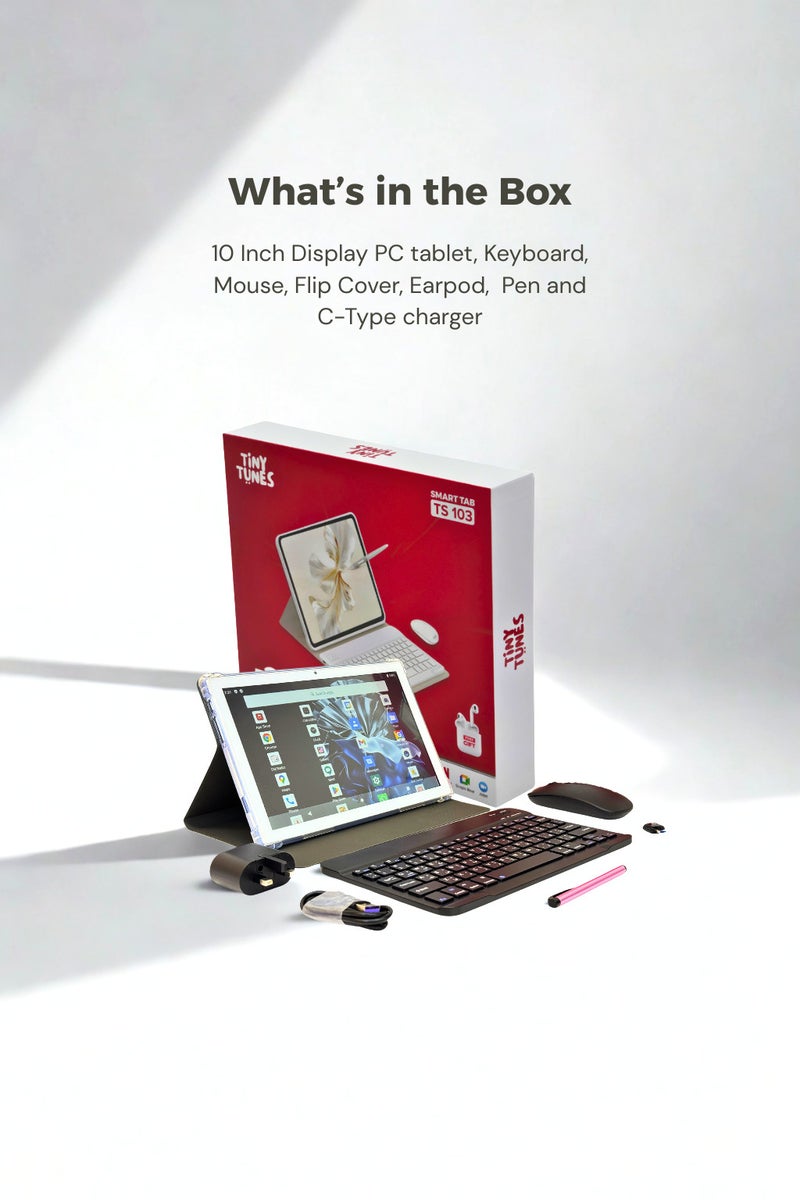 Tiny Tunes TS103 Smart Kids Tablet 10-inch Display | Pen | Keyboard | Mouse | Earbud| Flip Cover | C-type Charger - Image 3