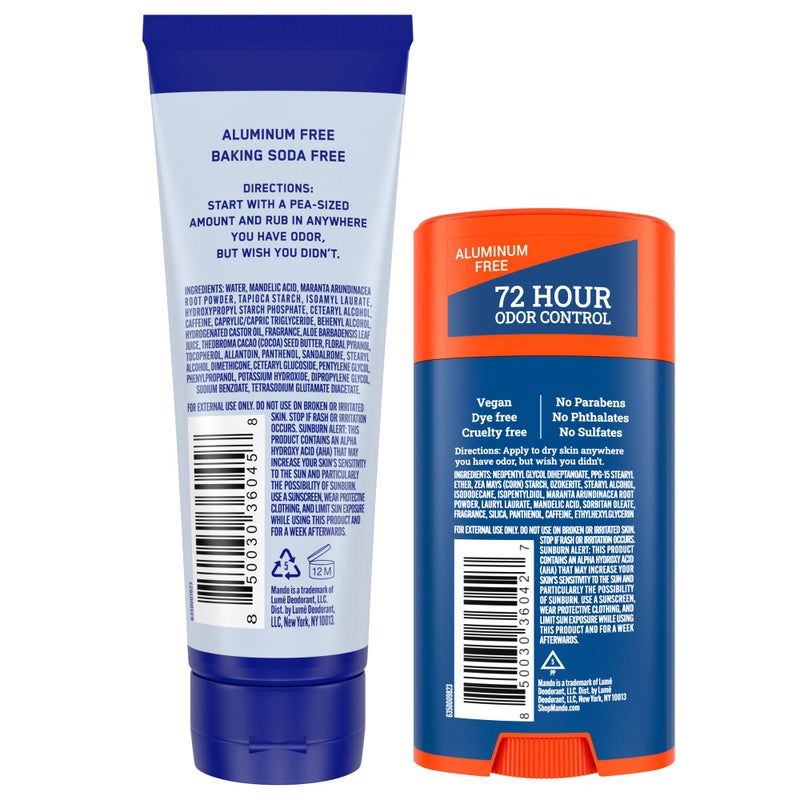 Mando مندو مزيل عرق للجسم بالكامل - كريم غير مرئي وصيغ صلبة - تحكم في الرائحة لمدة 72 ساعة - خالي من الألمنيوم وصودا الخبز - آمن للبشرة - 3 أونصات كريم و 2.6 أونصة صلبة - برو سبورت - Image 2