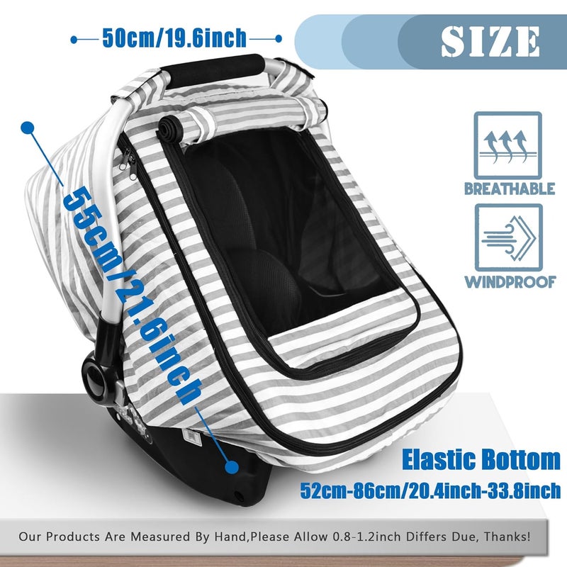 Vaxaape Car Seat Covers for BabiesBaby Car Seat Cover for Boys GirlsWindproof Infant Carseat CoverKickProof Car Seat Canopy with Breathable Mesh Peep WindowStripe PrintSummer Lightweight - Image 2