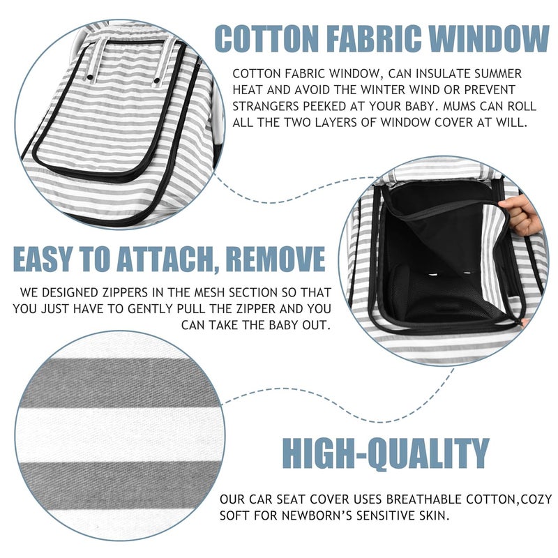 Vaxaape Car Seat Covers for BabiesBaby Car Seat Cover for Boys GirlsWindproof Infant Carseat CoverKickProof Car Seat Canopy with Breathable Mesh Peep WindowStripe PrintSummer Lightweight - Image 3