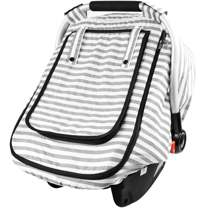 Vaxaape Car Seat Covers for BabiesBaby Car Seat Cover for Boys GirlsWindproof Infant Carseat CoverKickProof Car Seat Canopy with Breathable Mesh Peep WindowStripe PrintSummer Lightweight - Image 4
