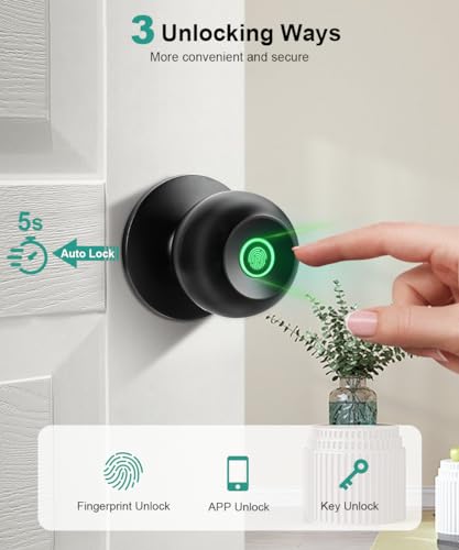 KLLOQUE Fingerprint Door Lock, Smart Fingerprint Door Knob with Lock, Biometric Door knob with App Control & Key, Keyless Thumbprint Entry Door Lock for Bedroom, Front Door, Home, Apartment Office and Garages - Image 2