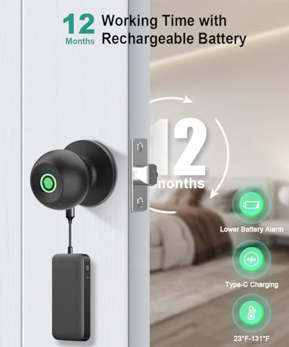 KLLOQUE Fingerprint Door Lock, Smart Fingerprint Door Knob with Lock, Biometric Door knob with App Control & Key, Keyless Thumbprint Entry Door Lock for Bedroom, Front Door, Home, Apartment Office and Garages - Image 4