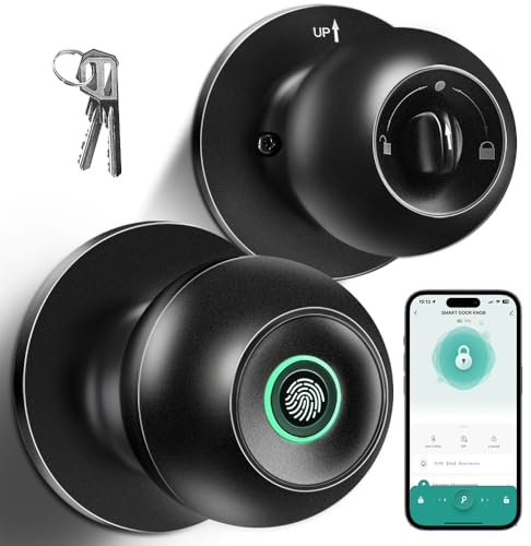 KLLOQUE Fingerprint Door Lock, Smart Fingerprint Door Knob with Lock, Biometric Door knob with App Control & Key, Keyless Thumbprint Entry Door Lock for Bedroom, Front Door, Home, Apartment Office and Garages - Image 1