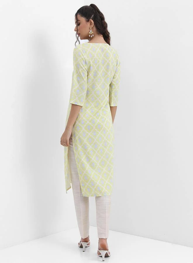 Vishudh Ethnic Motifs Printed Notched Neck Kurta by Styli