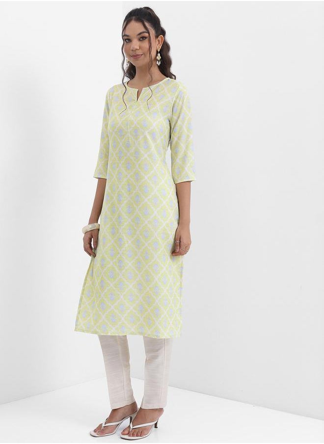 Vishudh Ethnic Motifs Printed Notched Neck Kurta by Styli  - Image 2